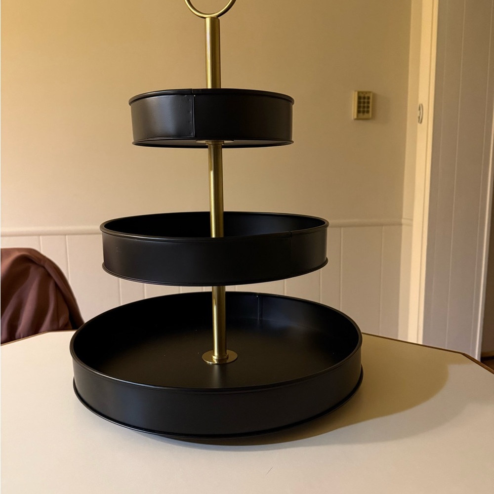 Black and Gold Three-Tiered Stand - Picture 2 of 3